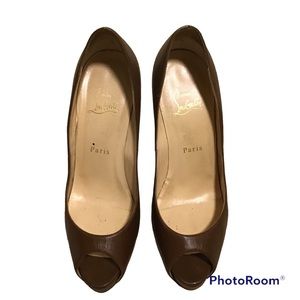 Christian Louboutin Prive Open Toe Pump Cognac Brown Size 8 US / 39EU